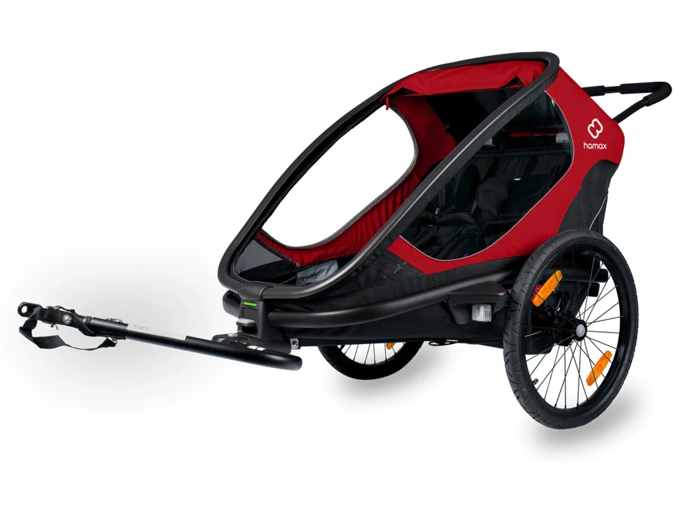 Szybka wysyłka Przyczepka rowerowa Hamax Outback Twin czerwono-czarna "z przechyłem"
