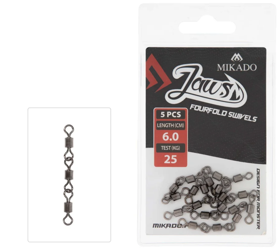 Krętliki do Dozbrojek Mikado Jaws Fourfould Swivels L 6.0cm 25kg Ostatnie sztuki