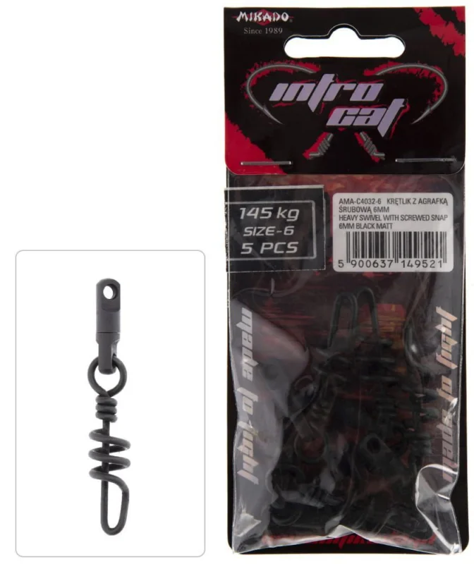 Krętlik z agrafką śrubową Mikado 4mm - Czarny Mat - op.5szt. Tylko do końca tygodnia