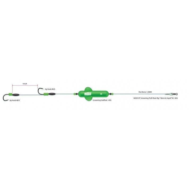 Dostępne od ręki Zestaw Sumowy Madcat Screaming Profi River Rig "Worm&Squid" 180cm / 1mm - 8/0+8/0