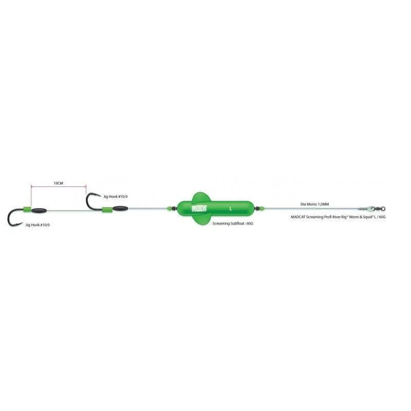 Zestaw Sumowy Madcat Screaming Profi River Rig "Worm&Squid" 180cm / 1mm - 10/0+10/0 Tylko do końca tygodnia