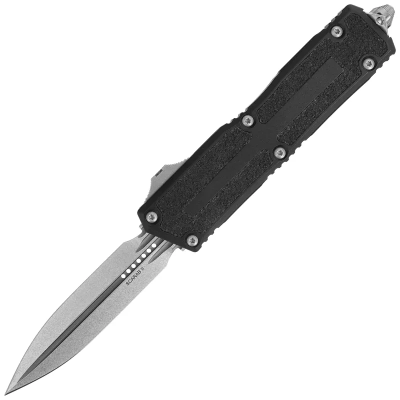 Nóż automatyczny OTF Microtech Scarab II Gen III D/E Black Aluminium, Stonewashed M390MK by Tony Marfione (1280-10) Obniżka ceny