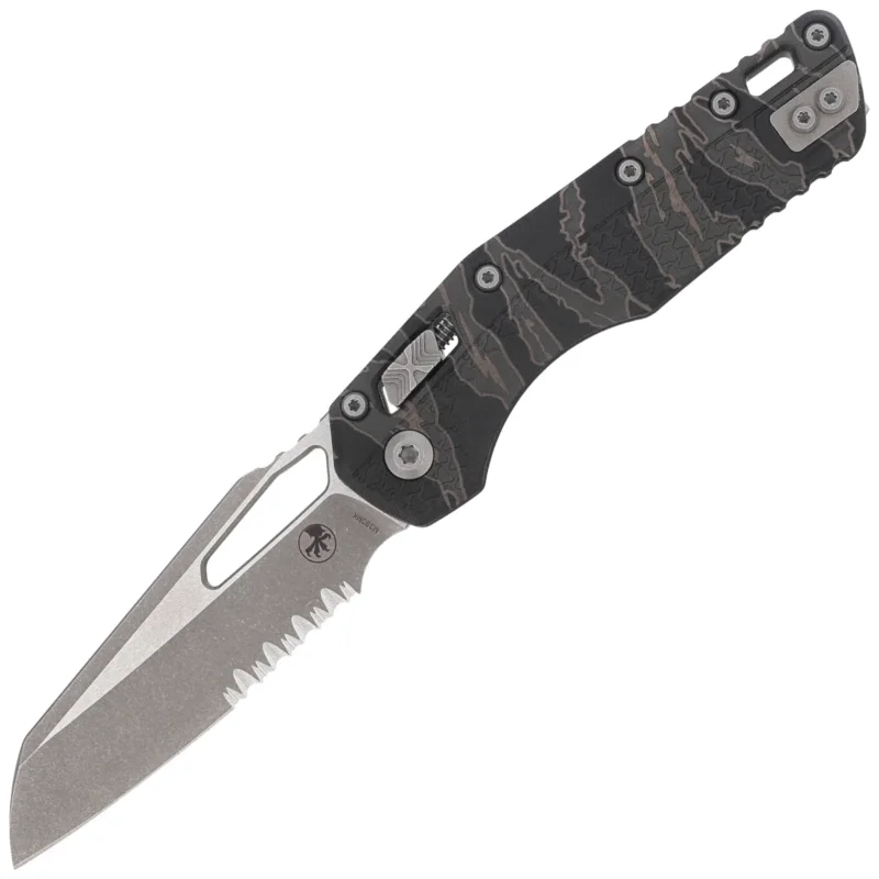 Microtech MSI S/E Ram-Lok Tiger Stripe Camo Tri-Grip Polymer, Apocalyptic P/S M390MK by Tony Marfione (210T-11APPMTSC) Ostatnia szansa