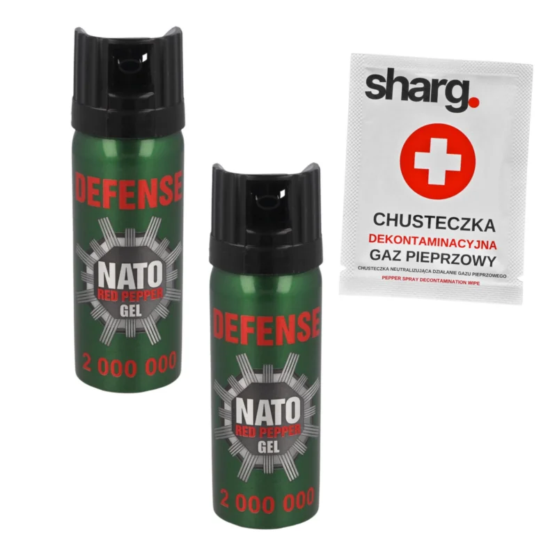 Zestaw 2x Gaz pieprzowy Sharg Nato Defence Gel 2mln Cone 50ml + chusteczka dekontaminacyjna (41050-C) Wyprzedaż