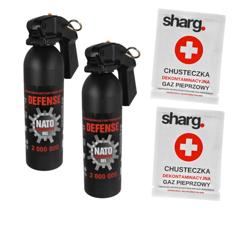 Ostatnie sztuki Zestaw 2x Gaz pieprzowy Sharg Nato Defence Gel 2mln 400ml HJF i 2x Chusteczka dekontaminacyjna