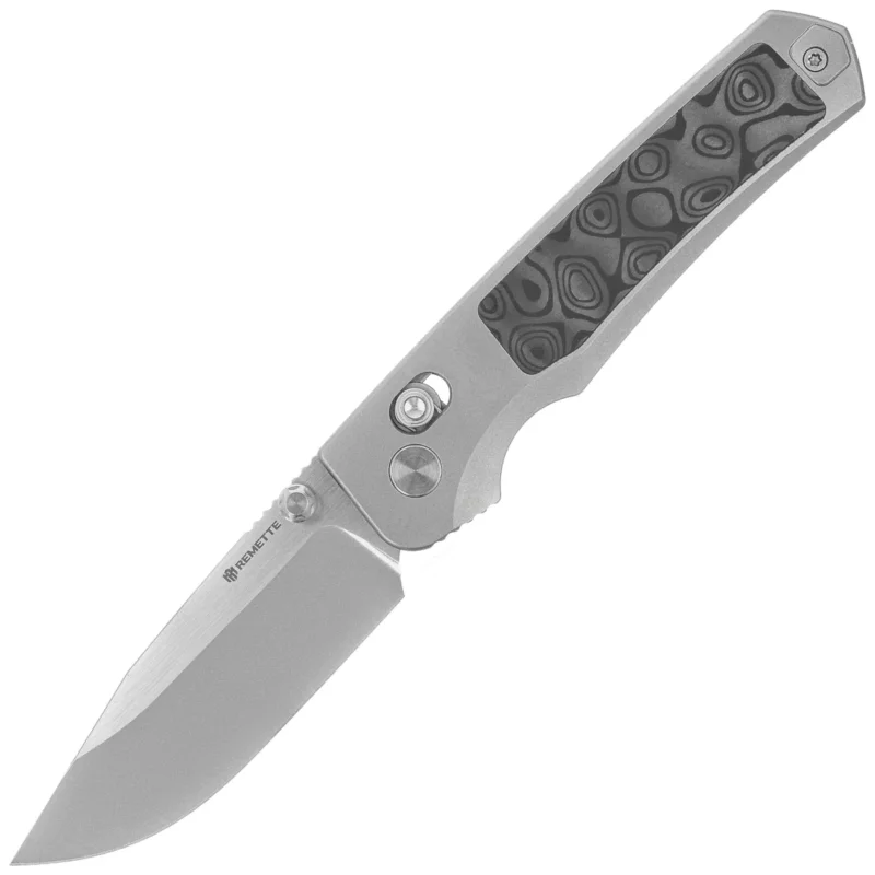 Hit sprzedaży Nóż składany Remette Aurora Gray Titanium/Carbon Fiber, Manual Fine Grinding Satin Surface/Pearlescent Surface M390 (AURA-D)
