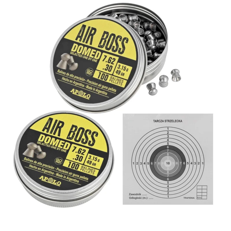 Tylko do końca tygodnia Zestaw dwóch opakowań Śrut Apolo Air Boss Domed 7.62 mm, 100 szt. 3.15g/49.0gr i Tarcze strzeleckie Sharg 140x140mm 50szt