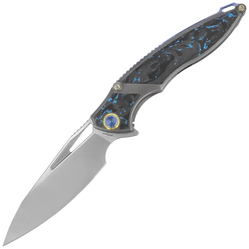 Nóż składany Rike Knife RK 1902 B/CF Titanium/Blue Carbon Fiber, Bead Blasted M390 Zniżka