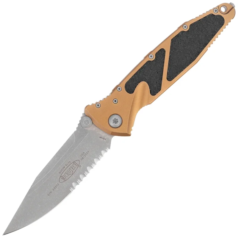 Microtech Socom Elite S/E-M Knife Tan Aluminum, Apocalyptic P/S M390 by Tony Marfione (160-11APTA) Wysoka jakość