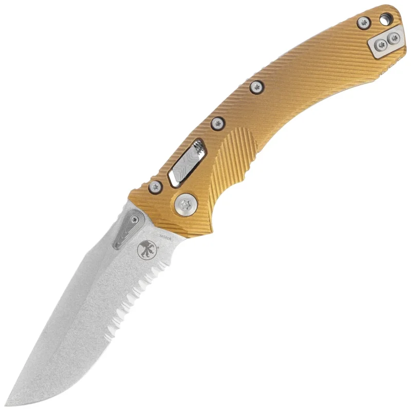 Oferta Microtech Amphibian Ram-Lok Knife Fluted Tan Aluminium, Stonewashed P/S M390MK by Tony Marfione (137RL-11FLTA)